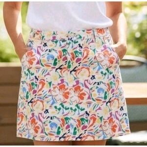 St John's Bay Woman's 18 Floral Skort White Pink Orange Yellow Cotton‎ Stretch